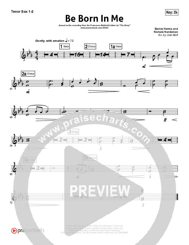 Be Born In Me Tenor Sax 1/2 (Francesca Battistelli)