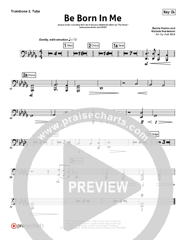 Be Born In Me Trombone 3/Tuba (Francesca Battistelli)