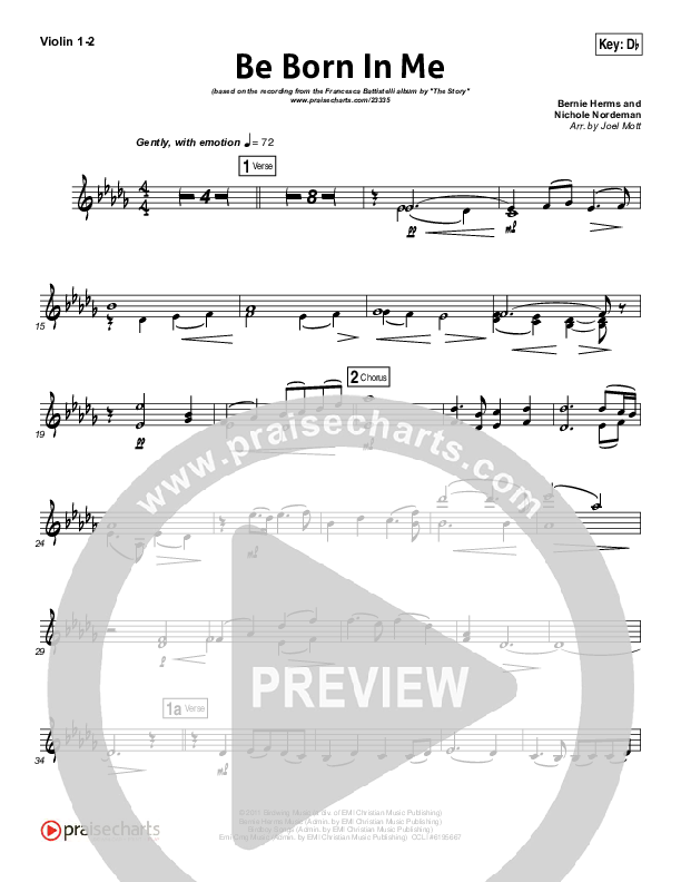 Be Born In Me Violin 1/2 (Francesca Battistelli)