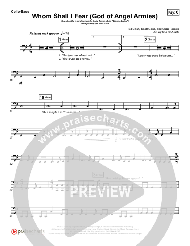 Whom Shall I Fear (God Of Angel Armies) Cello/Bass (Chris Tomlin)
