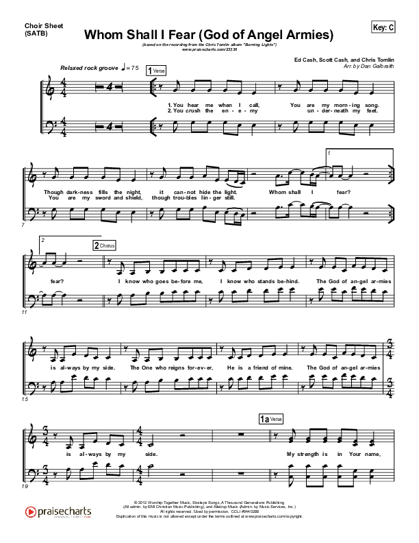 Whom Shall I Fear (God Of Angel Armies) Choir Sheet (SATB) (Chris Tomlin)
