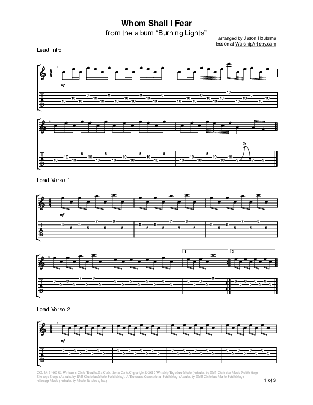 Whom Shall I Fear (God Of Angel Armies) Guitar Tab (Chris Tomlin)
