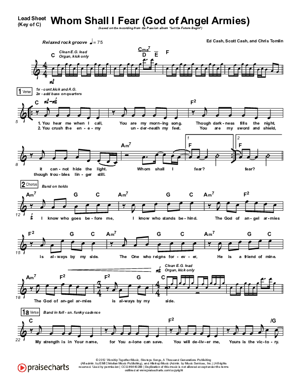 Whom Shall I Fear (God Of Angel Armies) Lead Sheet (Melody) (Chris Tomlin)