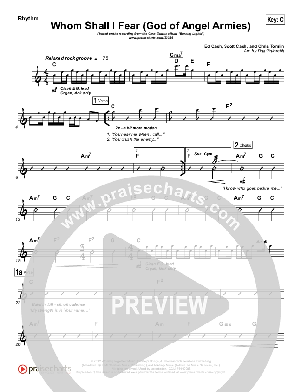Whom Shall I Fear (God Of Angel Armies) Rhythm Chart (Chris Tomlin)