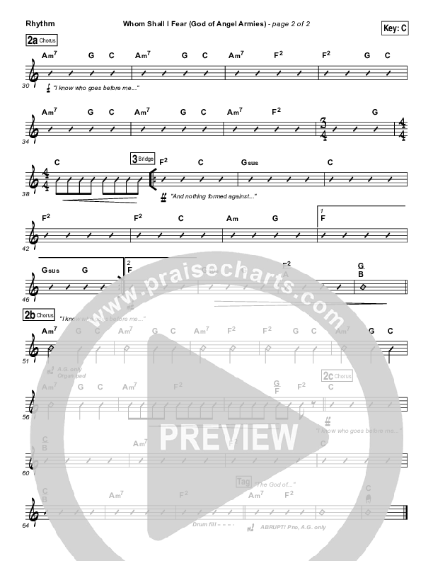 Whom Shall I Fear (God Of Angel Armies) Rhythm Chart (Chris Tomlin)