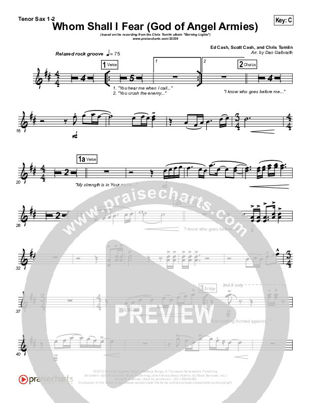 Whom Shall I Fear (God Of Angel Armies) Tenor Sax 1/2 (Chris Tomlin)