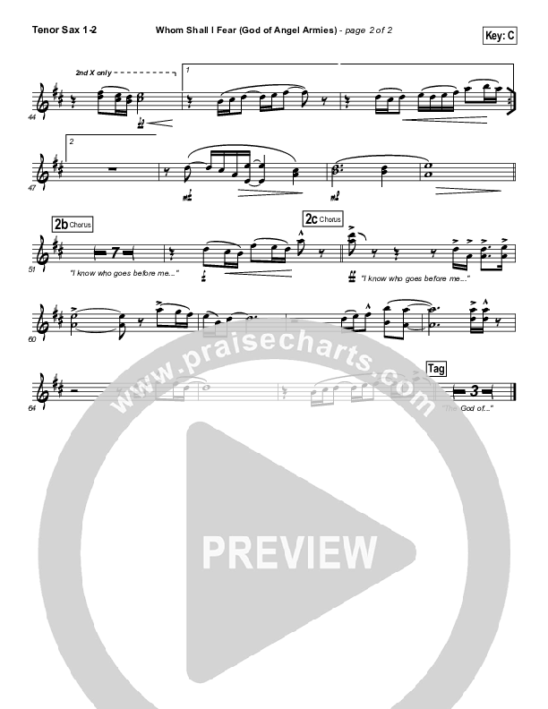 Whom Shall I Fear (God Of Angel Armies) Tenor Sax 1/2 (Chris Tomlin)