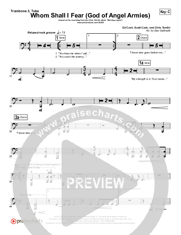 Whom Shall I Fear (God Of Angel Armies) Trombone 3/Tuba (Chris Tomlin)