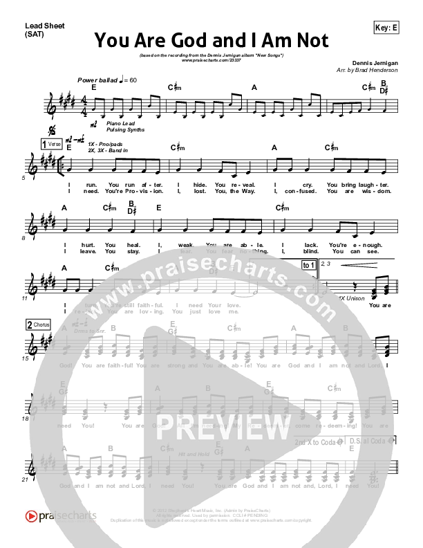 You Are God And I Am Not Lead Sheet (Dennis Jernigan)