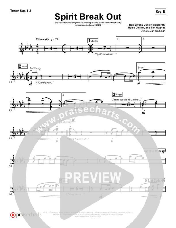 Spirit Break Out Tenor Sax 1/2 (Worship Central)