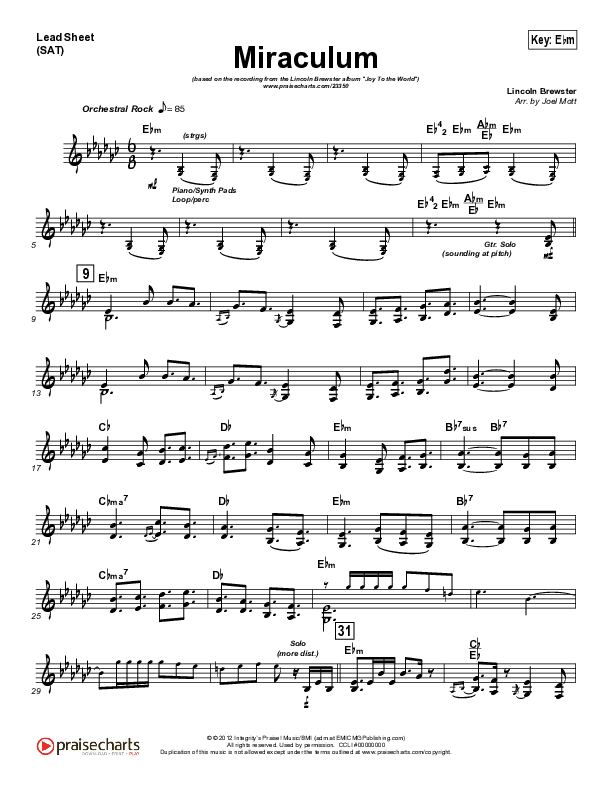 Miraculum Lead Sheet (Lincoln Brewster)