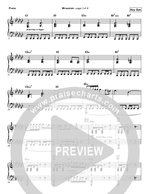 Miraculum Piano Sheet (Lincoln Brewster)