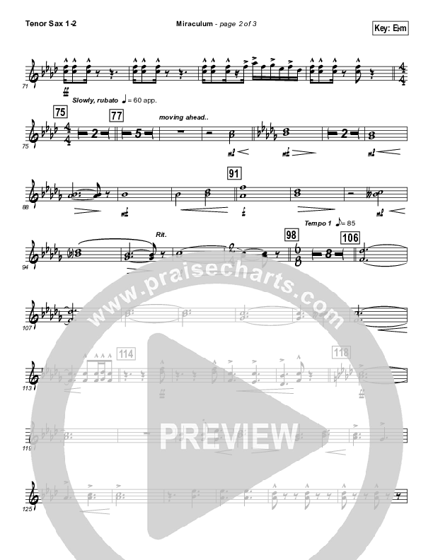 Miraculum (Instrumental) Tenor Sax 1/2 (Lincoln Brewster)
