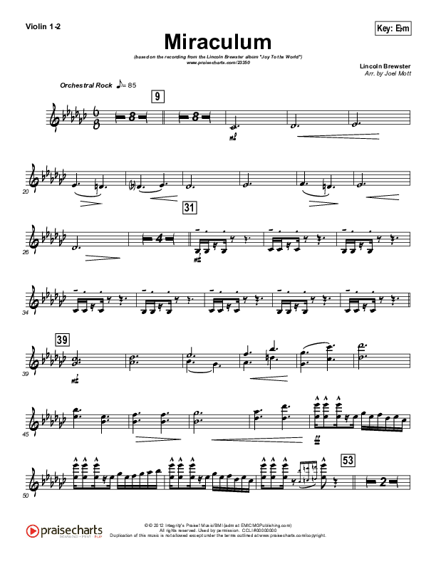 Miraculum (Instrumental) Violin 1/2 (Lincoln Brewster)