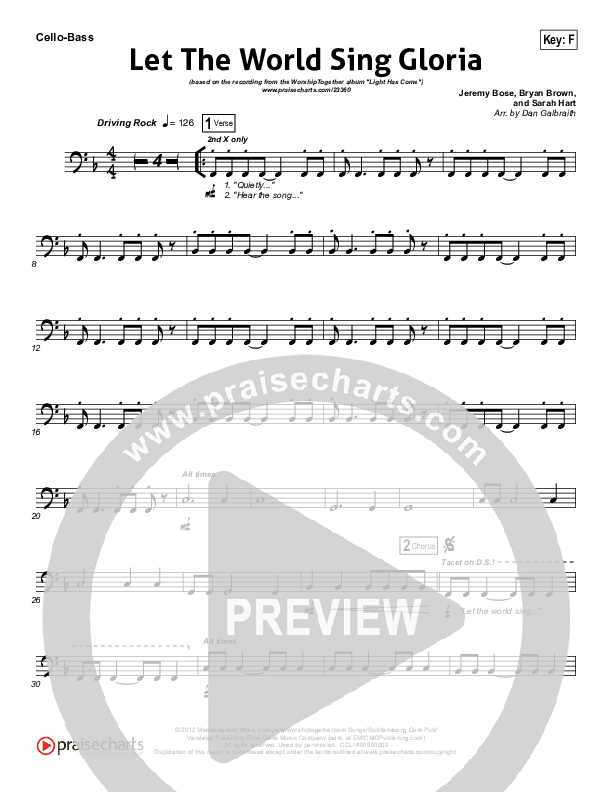 Let The World Sing Gloria Cello/Bass (Worship Together)
