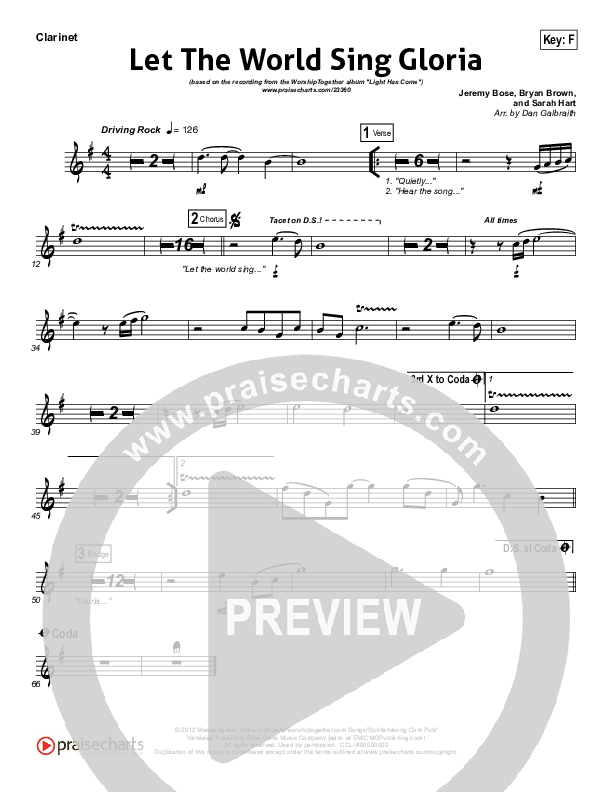 Let The World Sing Gloria Clarinet (Worship Together)