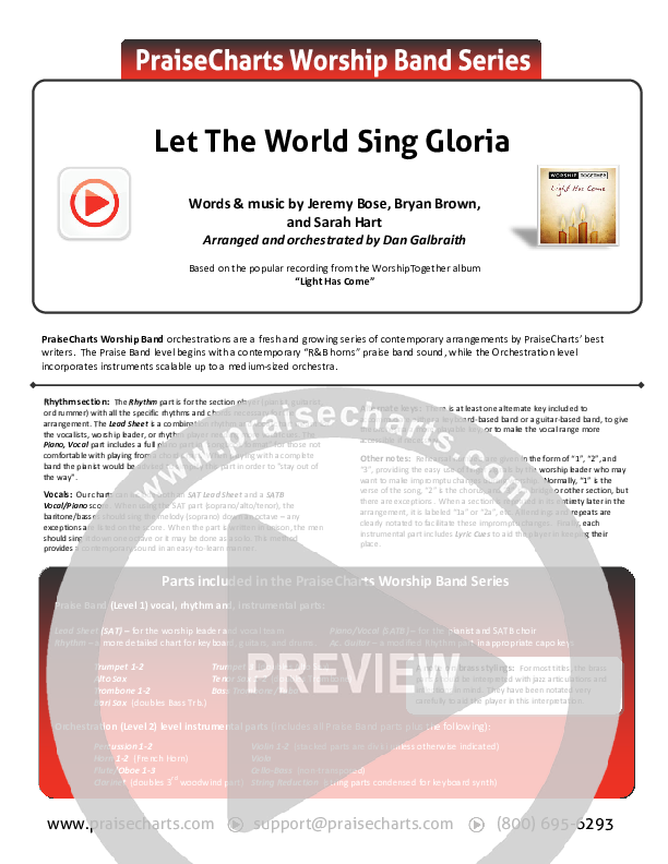 Let The World Sing Gloria Orchestration (Worship Together)