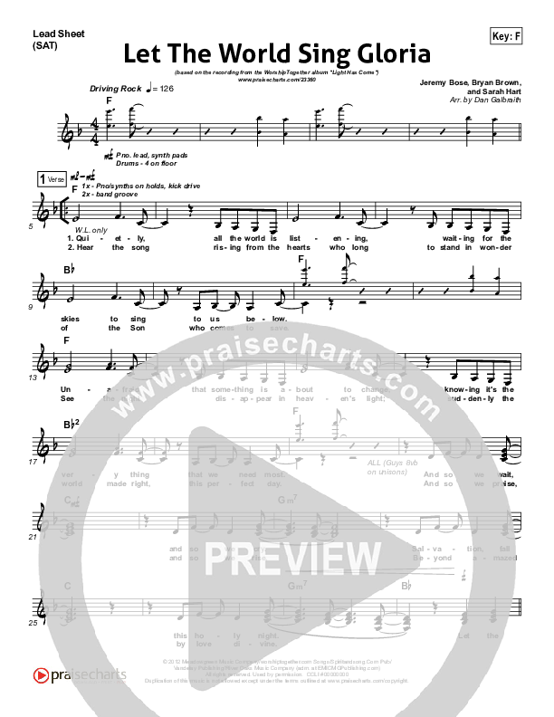 Let The World Sing Gloria Lead Sheet (Worship Together)