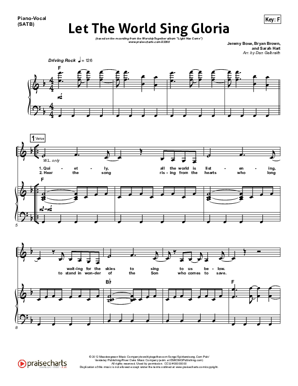 Let The World Sing Gloria Piano/Vocal & Lead (Worship Together)