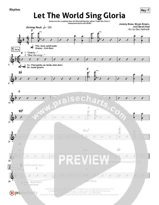 Let The World Sing Gloria Rhythm Chart (Worship Together)
