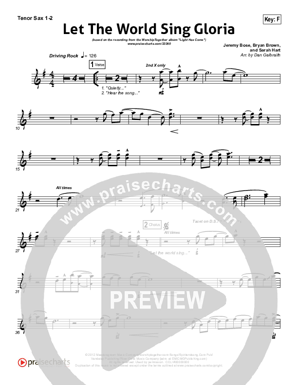 Let The World Sing Gloria Tenor Sax 1/2 (Worship Together)