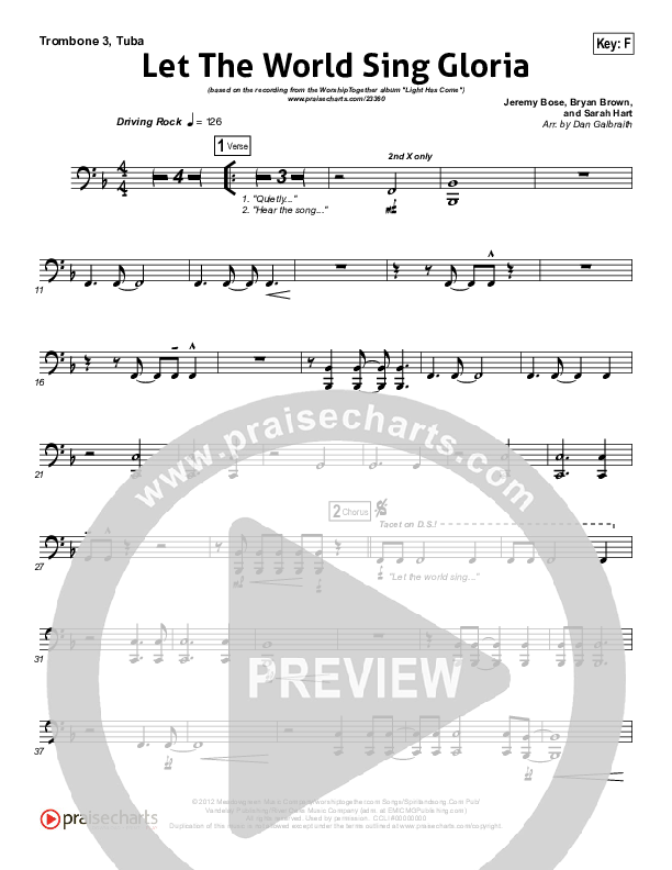 Let The World Sing Gloria Trombone 3/Tuba (Worship Together)