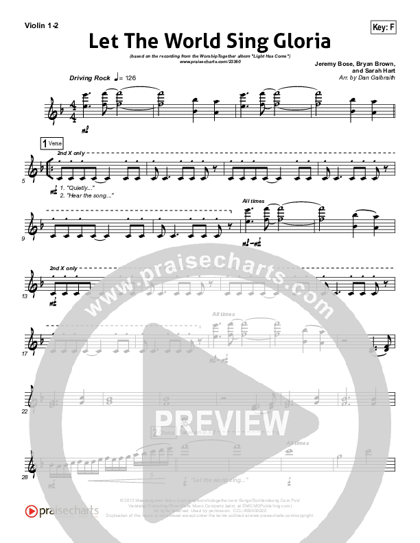 Let The World Sing Gloria Violin 1/2 (Worship Together)