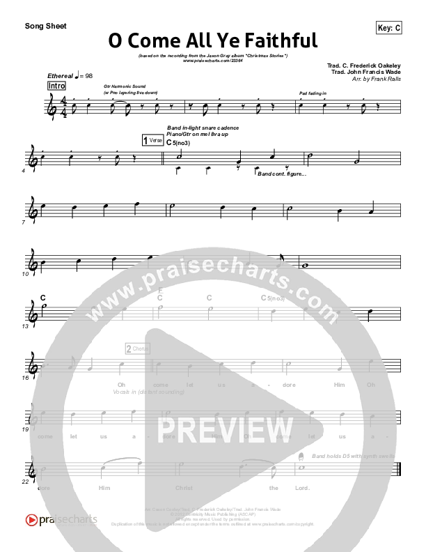 O Come All Ye Faithful Lead Sheet (Jason Gray)