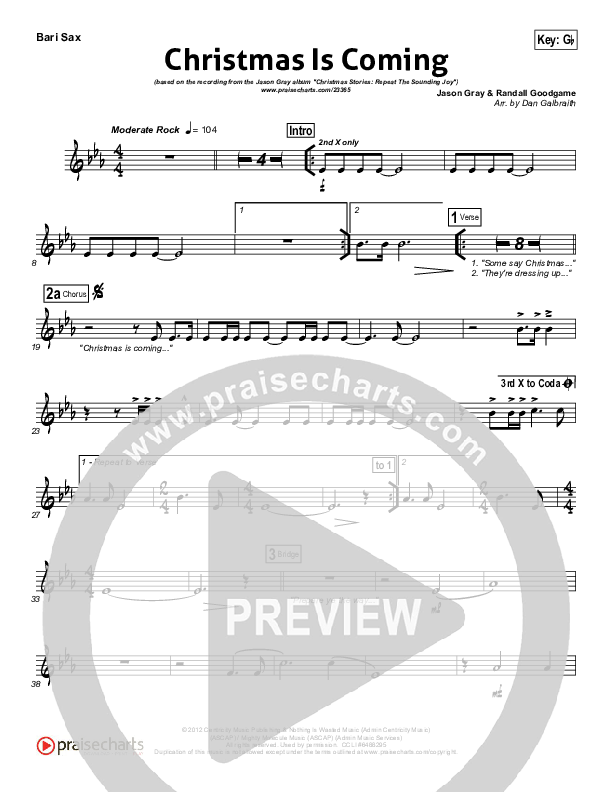 Christmas Is Coming Bari Sax (Jason Gray)