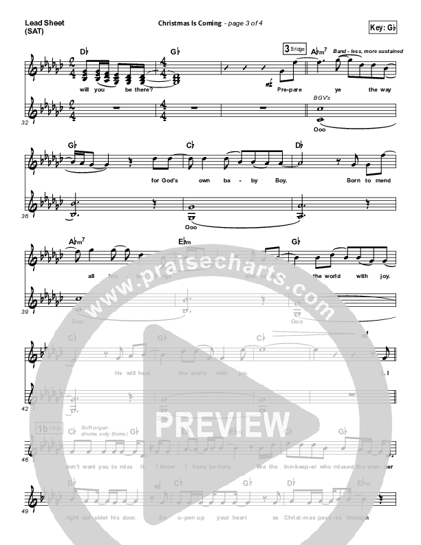 Christmas Is Coming Lead Sheet (SAT) (Jason Gray)