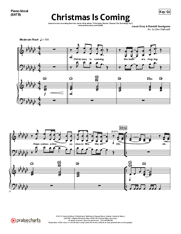 Christmas Is Coming Piano/Vocal (SATB) (Jason Gray)