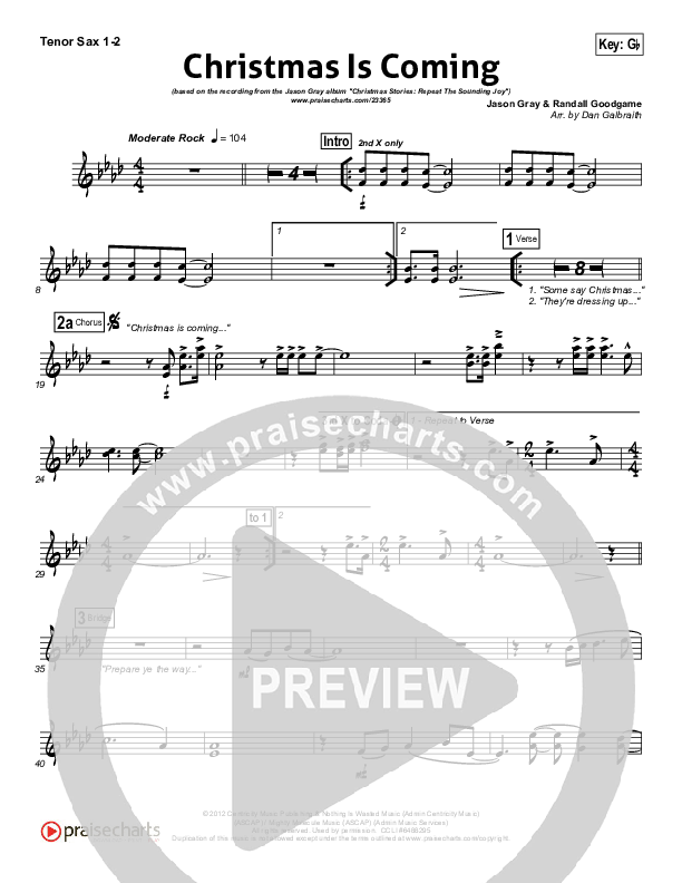 Christmas Is Coming Tenor Sax 1/2 (Jason Gray)