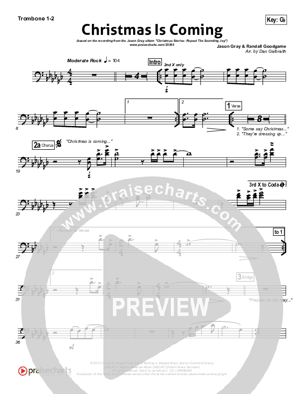 Christmas Is Coming Trombone 1/2 (Jason Gray)
