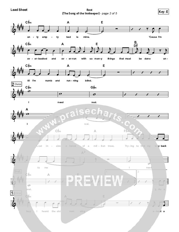Rest (The Song Of The Innkeeper) Lead Sheet (Jason Gray)