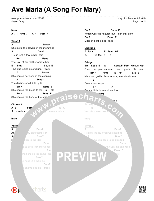 Ave Maria (A Song For Mary) Chords & Lyrics (Jason Gray)