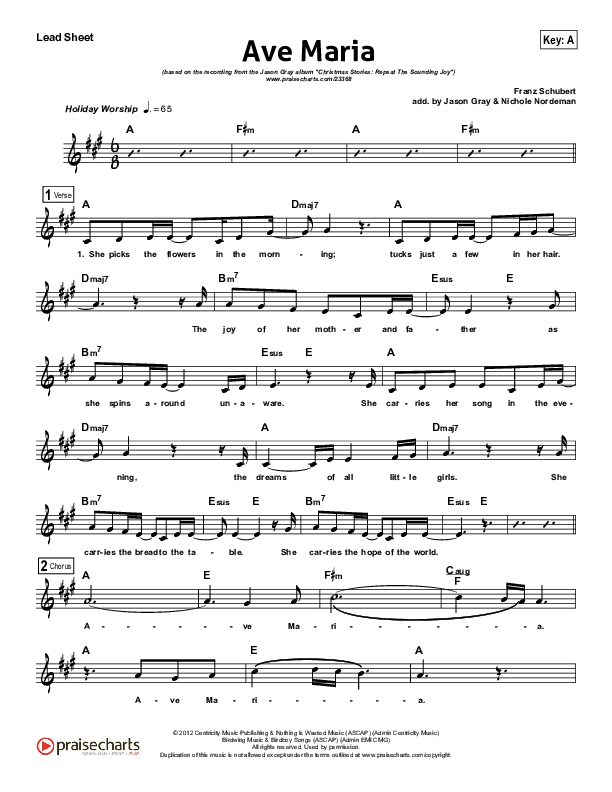 Ave Maria (A Song For Mary) Lead Sheet (Jason Gray)