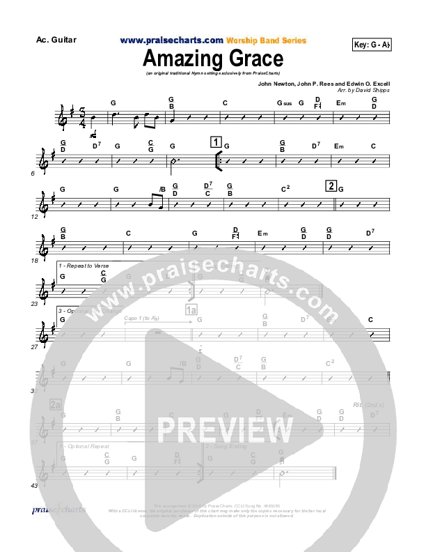 Amazing Grace Rhythm Chart (PraiseCharts / Traditional Hymn)