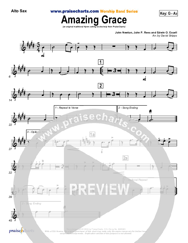 Amazing Grace Alto Sax Sheet Music PDF (PraiseCharts / Traditional Hymn