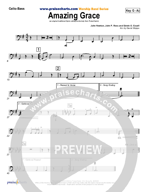Amazing Grace Cello/Bass (PraiseCharts / Traditional Hymn)