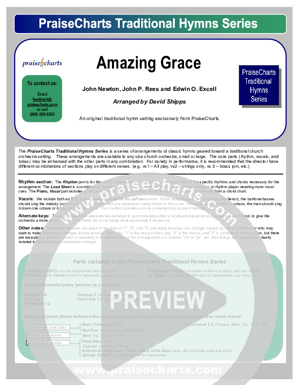 Amazing Grace Cover Sheet (PraiseCharts / Traditional Hymn)