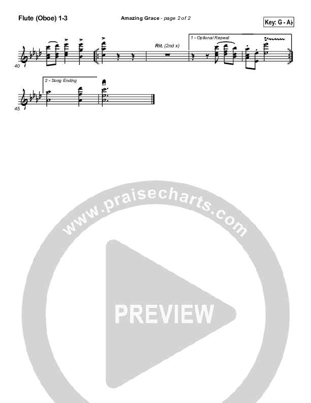 Amazing Grace Flute/Oboe 1/2/3 (PraiseCharts / Traditional Hymn)