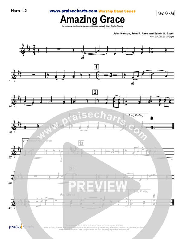 Amazing Grace French Horn 1/2 (PraiseCharts / Traditional Hymn)