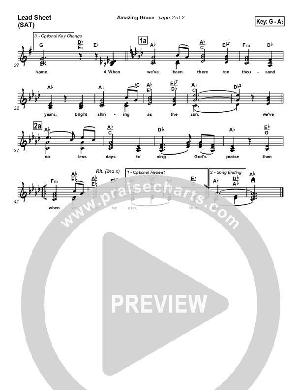 Amazing Grace Lead Sheet (SAT) (PraiseCharts / Traditional Hymn)