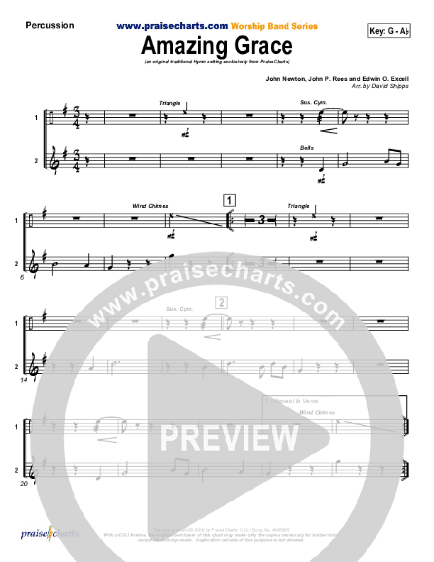 Amazing Grace Percussion (PraiseCharts / Traditional Hymn)