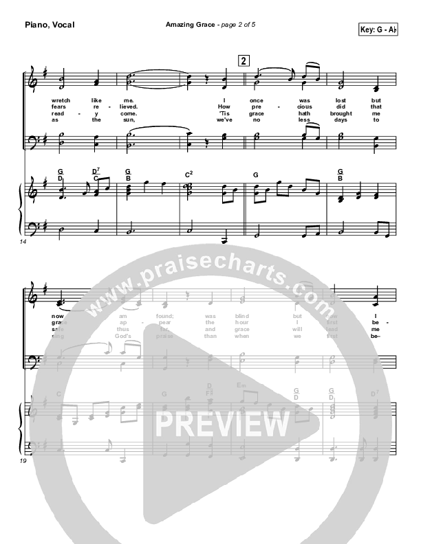 Amazing Grace Piano/Vocal (PraiseCharts / Traditional Hymn)