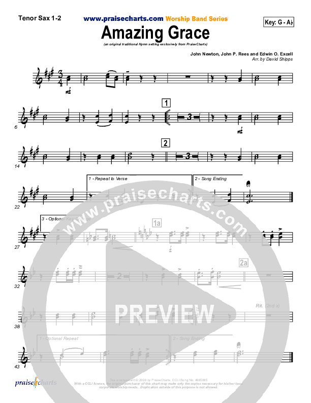 Amazing Grace Tenor Sax 1/2 (PraiseCharts / Traditional Hymn)