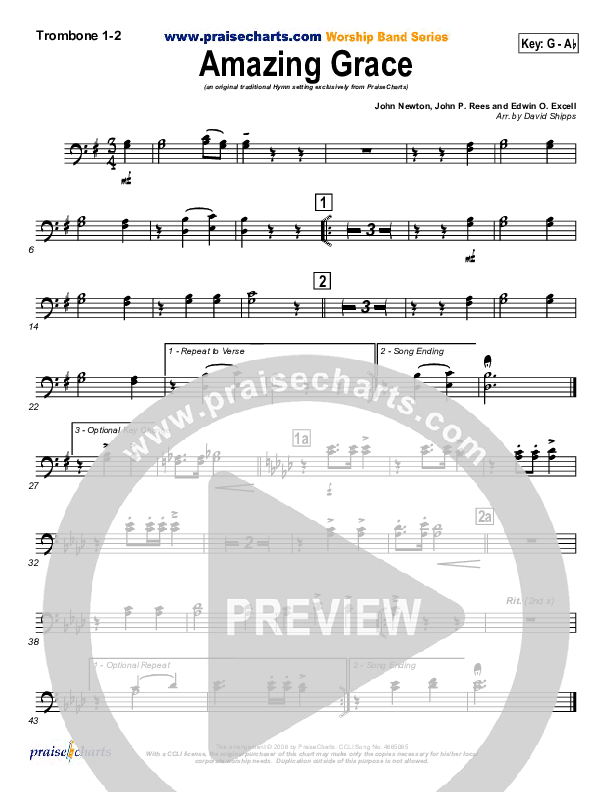 Amazing Grace Trombone 1/2 (PraiseCharts / Traditional Hymn)