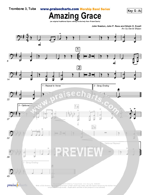 Amazing Grace Trombone 3/Tuba (PraiseCharts / Traditional Hymn)
