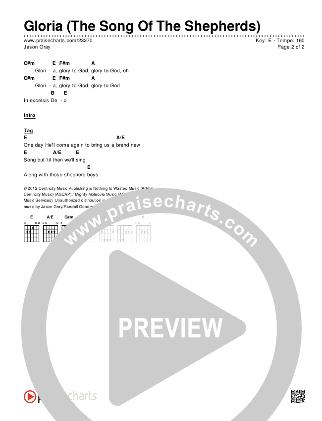 Gloria (The Song Of The Shepherds) Chords & Lyrics (Jason Gray)