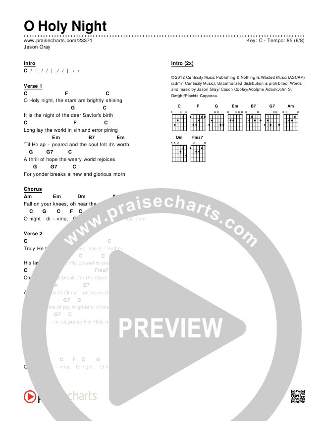 O Holy Night Chords & Lyrics (Jason Gray)